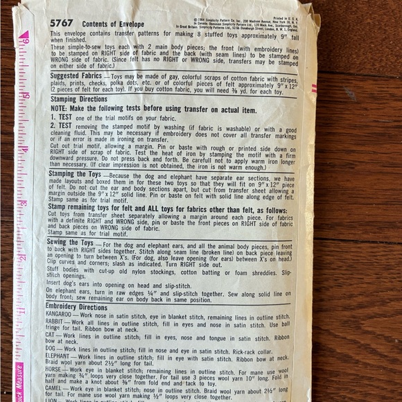 Simplicity Stuffed Animal Pattern - Picture 2 of 2